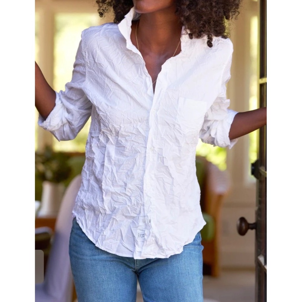 Frank‎ & Eileen Barry Crinkle Shirt Women's White Sz. L
